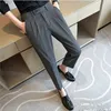 Men's Pants 2023 Summer Striped Suit Men's Slim Fit Ankle Length Straight Elasti Casual Fashion Business Social Dress Pant