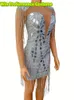 Stage Wear Sexy Silver Sequined Beaded Short Prom Dresses V Neck A Line Mini Party Homecoming Women Formal Vestidos