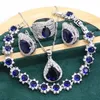 Conjuntos de joias de casamento azul royal safira 925 conjunto de joias de prata esterlina para mulheres pulseira brincos de argola colar pingente anel 230609