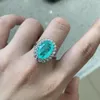 Cluster Rings Jewepisode 925 Sterling Silver Oval Cut Simulated Moissanite Paraiba Tourmaline Gemstone Women Men Engagement Ring