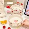 Miski kawaii trawberry brzoskwiniowa miska płyta ceramiczna sałatka sałatka z makaronem Ramen Kuchnia z uchwytem prezent dla dzieci dziewczynki