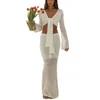 Dwuczęściowa sukienka Kobiety szydełkowe 2 zestawy spódnicy Y2K Crop Top Bodycon Sprits Sexy Summer Beach Kąpiel Kosturowa (ZB White L)