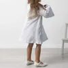 Vestidos da menina algodão natural e manga longa meninas vestido casaco primavera novo casual abotoado jaqueta branca crianças roupas