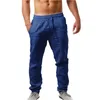 Men's Pants Men's Elastic Solid Color Breathable Cotton Linen Loose Casual Mens Big And Tall