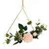 Decorative Flowers 20cm Bamboo Ring Home Decor Artificial Rose Flower Portable Circle Wood Hoop Garland Rustic Wedding Decoration Hanging