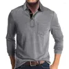 Polos pour hommes été homme coton Polo chemise couleur unie teesTops manches longues col rabattu bouton Shir pour hommes décontracté Streetwear