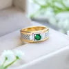 Anneaux de mariage petit rond vert Zircon jaune or Double couleur bague hommes Vintage CZ pierre fiançailles pour homme bijoux délicats