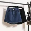 Saias Tamanho Grande Verão Cintura Alta Saia Jeans Evasê Shorts Feminino Solto Casual All-Match Jeans Elástico Sólido M-4XL