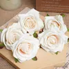 Dried Flowers 5pcs White Silk Artificial Rose Flower Heads Home Wedding Birthday Party Christmas Decor DIY Wreath Scrapbook Craft Fake