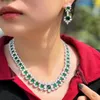 Necklace Earrings Set CWWZircons Luxurious Elegant Green Cubic Zirconia Big Women Wedding Event Costume For Brides T716