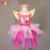 Mädchenkleider Glitzerndes Einhorn-Prinzessin-Festzug-Blumenkleid Kinderpartykostüm mit Stirnband und Flügeln Halloween Cosplay Mädchenkleid 230609