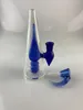 Verre clair et bleu narguilé DAB rig ensemble de fumer pipe 14mm joint bong ajouter un bol en corne de même couleur