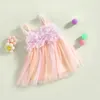 Girl Dresses Listenwind 6M-4Y Summer Toddler Baby Tulle Vestido Sleeveless 3D Flower Contrast Color Tutu Dress Party Princess