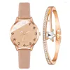 Wristwatches Gaiety 2PCS Female Bracelet Watch Set Cartoon Fashion Leather Crystal Women Ladies Wristwatch Watches Relogio Feminino Reloj