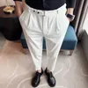 Pants Men Business Dress Pants 2022 Spring New Hot Solid Color Casual Slim Office Social Suit Pant Ankle Längd Trousers Mankläder