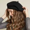 Berets Winter Black Warm Warm Women's Franse kunstenaar Girl -schilder Flat Hat Feel Beret Gorra Inglesa Hombre G220612