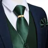 Blazers Fashion Men's Green Vests Silk Jacquard Woven Formal Casual Waistcoat Necktie Ring Cufflinks Handkerchief Set for Suit or Tuxedo