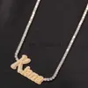 Pendanthalsband Anpassade namn Cursive Letters Halsband med tenniskedja för kvinnor Micro Pave Pendant Solid Back Hip Hop Rock Jewelry J230612