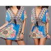 Robes décontractées robe femme été col en V ample lait soie Boho imprimé jupe plage grande taille affaires légères avec poches