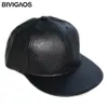 Ball Caps Fashion Unisex Casual Snapbacks Hats Black Blank PU Leather Flat Brim Baseball Hip Hop Cap Bones Gorras For Men Women