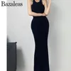 Vestidos Casuais Bazaleas 2023 Bodycon Fishtail Robe Vestido Malha Algodão Regata Maxi Longo Vestido Sereia Feminino Sem Mangas Esticado Básico