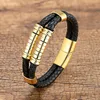 Retro Men Style Handmade Double Layered Leather Bracelet Stainless Steel Spacer Charm Bracelets Jewelry for Gift