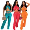 Women's Two Piece Pants Sexy Bra Pleated Fabric Long Sets Women Strapless Bandage Strap Crop Top And High Waist 2 Club Outfits