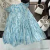 Flickas klänningar sommarblå flickor klänning prinsessa födelsedagsfest blomma flicka baby casual barn kläder
