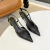 High Heels Slingback Sandals Designer Women Dress Shoes Pointed Toe Real Leather Gold Silver Sexy Pumps Lady Summer Shoe With Box