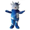 Traje de mascote de vaca azul de alta qualidade carnaval unissex roupa para adultos tamanho adulto festa de aniversário de natal ao ar livre vestir adereços de fantasia