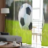Curtain Soccer Ball On Green Grass Field With Blurred City Tulle Sheer Curtains For Living Room Kitchen Decor Voile Organza