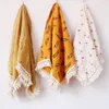 Baby Wraps Swaddling Spädbarns GASE TASSEL SWADDLE fransade nyfödda tryckta barnvagn täcker vindrutan andningsbara filtar småbarn mjuk badhanddukrockar bc799-2