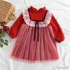 Vestidos para meninas de pelúcia quente vermelho princesa vestido infantil roupas de outono meninas lindos vestidos R230612