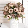 Dried Flowers Retro Coffee Artificial Silk White Rose Christmas Wedding Home Room Decoration Photo Prop Autumn Garden Fake Flower