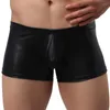 Underpants Men Boxers Sexy Mens Faux Leathere Pu Под нижнее белье с пенисом трусики Boxershorts Homeme Shorts