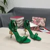 High quality Luxury Brands Patent Leather Sandals Shoes Pop Heel Gold-plated Carbon Nude Black Red Pumps Gladiator Sandalias With Box.EU35-42 Free shipping