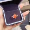 Cluster Rings Orange Opal Sterling 925 Silver Natural Gemstone Women Lady Wedding Engagment Party Gift Box