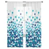 Cortina Farmhouse Aquarela Dot Gradient Teal Voile Cortinas transparentes Sala de estar Janela Tule Cozinha Quarto Cortinas Decoração da casa