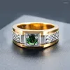 Anneaux de mariage petit rond vert Zircon jaune or Double couleur bague hommes Vintage CZ pierre fiançailles pour homme bijoux délicats