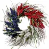 Dekorativa blommor Hemanvändning Minnesmärke med blad Holiday July Garland Red White Blue Diy Craft Independence Day Wreath för ytterdörren