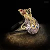 Cluster Rings Est Antique Appearance Jewelry Garnet Ring Two-tone Gold Plated Gift For Women Wedding Party Engagement