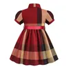 Novo vestido de verão para crianças com manga curta xadrez vestido para meninas