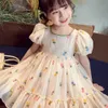 Vestidos da menina meninas vestido de verão flores bordado grande arco crianças menina princesa roupas de aniversário roupas infantis
