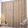 Curtain Custom Made Princess Style Double Layer Blackout Star Hollow Thick Curtains With Lace Tulle For Home Living Room Window Decor