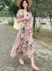 Basic Casual Dresses Wommen Print ONeck Loose Dress 2023 Summer Fashion Puff Sleeve ALine Beach Style Robe Lady 230612