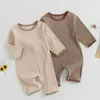 Jumpsuits Pasgeboren peuter baby jongen meisje herfst casual lange mouwen ronde hals contrasterende kleur katoenen rib jumpsuit G220606