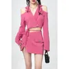 Two Piece Dress Women Spring Autumn Skirts Suits Fashion Short Slim Blazers Mini Wrap Hip 2 Pieces Sets Lady Rose Red Jackets Bud Outfits