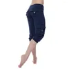Kvinnors byxor Mid-Rise Drawstring Women Multi Pockets Solid Color Sportwear Bulfting Male Fitness Leggings Activewear