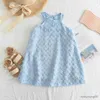 Meisjesjurken Zomer Kwastjes Nieuwe meisjes Kindergeborduurde holle jurk Baby Kinderkleding Gegolfd vest Blauw