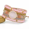 Bracelets à breloques naturel multicouche rond en cristal rose Bracelet Wrapp guérison opale perle méditation inspirant cuir Wrap cadeau